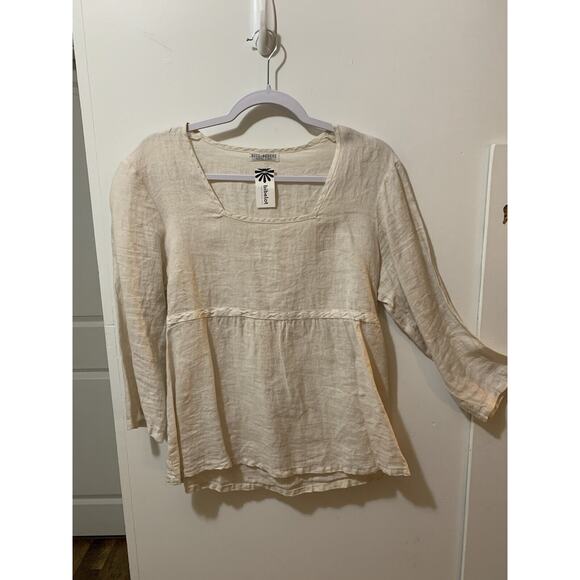 Russ Berens Tops - Russ Berens Women Cream Linen Langenlook Top Blouse Beach Vacation NWT
